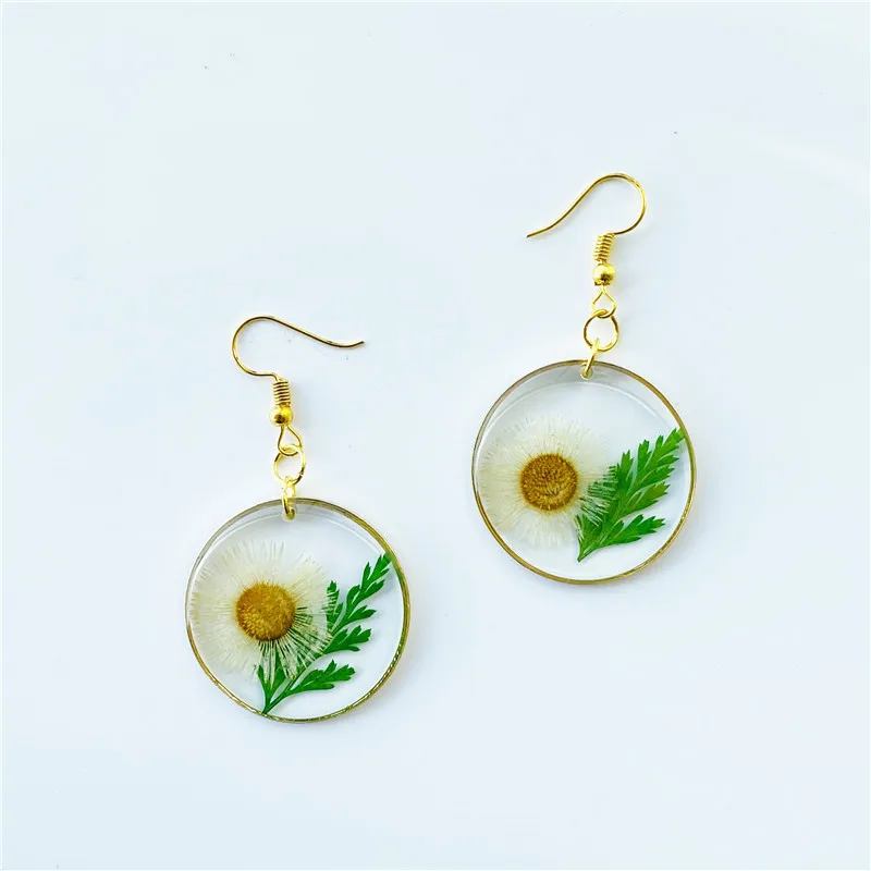 Creative Real Flower Earring Unique Round Dried Flower Drop Earrings Real Floral Sweet Earring For Women Gifts Summer Jewelry