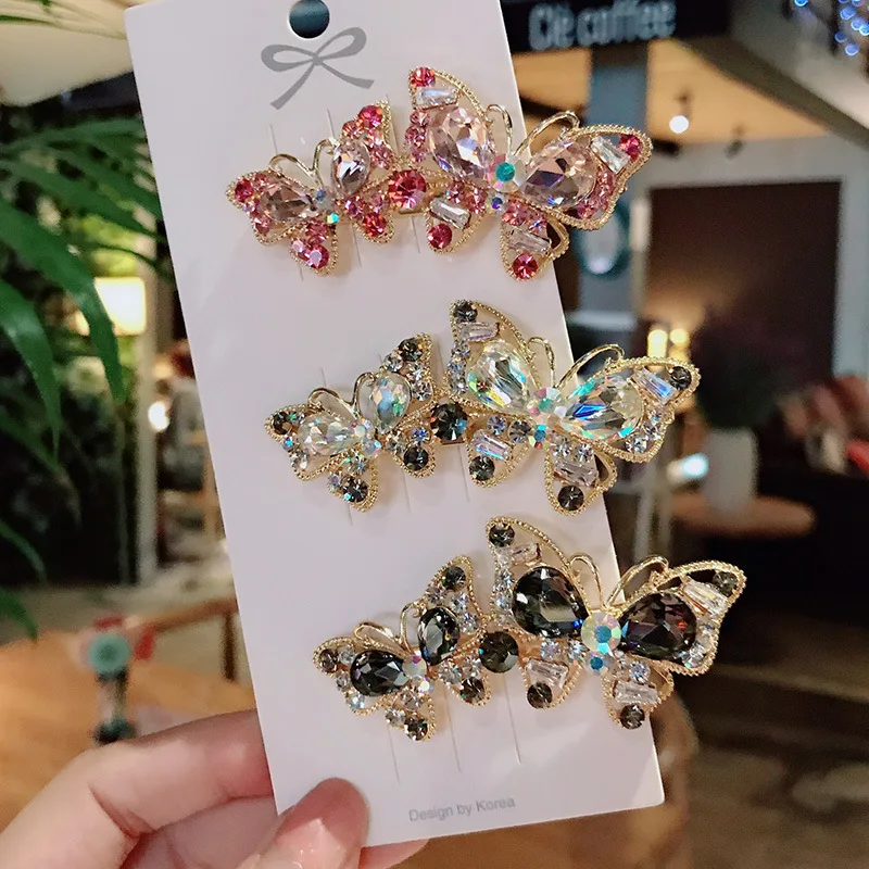 Retro Full Diamond Bangs Hairpin Female Fashion Cute Hairpin Back Head Rhinestone Hair Accessories Rhinestone Butterfly Hairpin