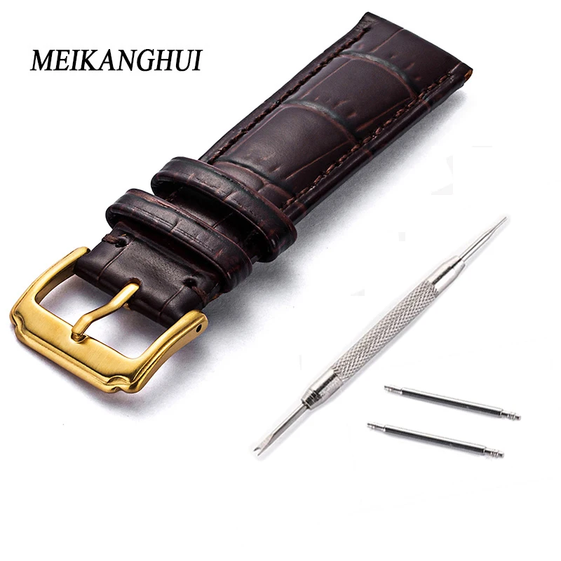 Universal Classic Crocodile Leather Stainless Steel Pin Buckle Strap Black Dark Brown Strap 12 14 16 18 19 20 21 22 24mm Strap