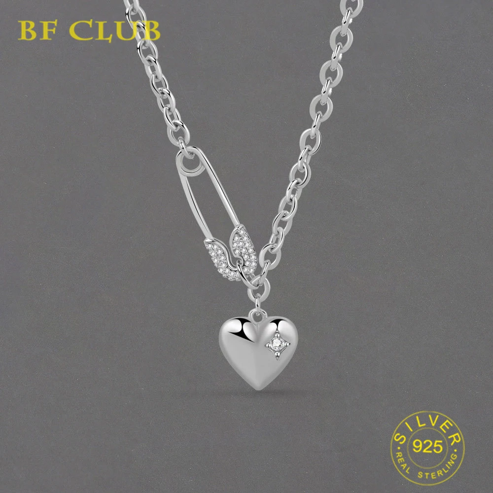 BFCLUB Silver Color Necklace For Women Clip Heart Shape O Chain Chocker Chirstamas Gift Fashion Trendy Fine Jelwery