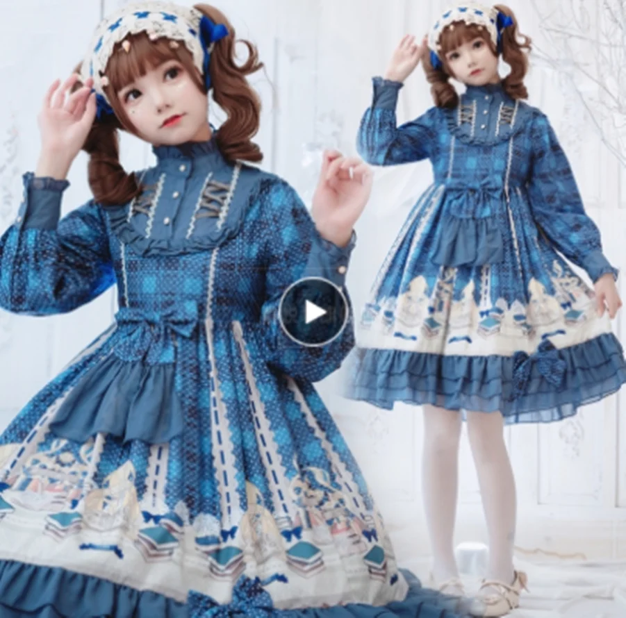 Vestido kawaii gótico lolita op loli, vestido vintage de lolita, con soporte falbala y lazo, estampado victoriano