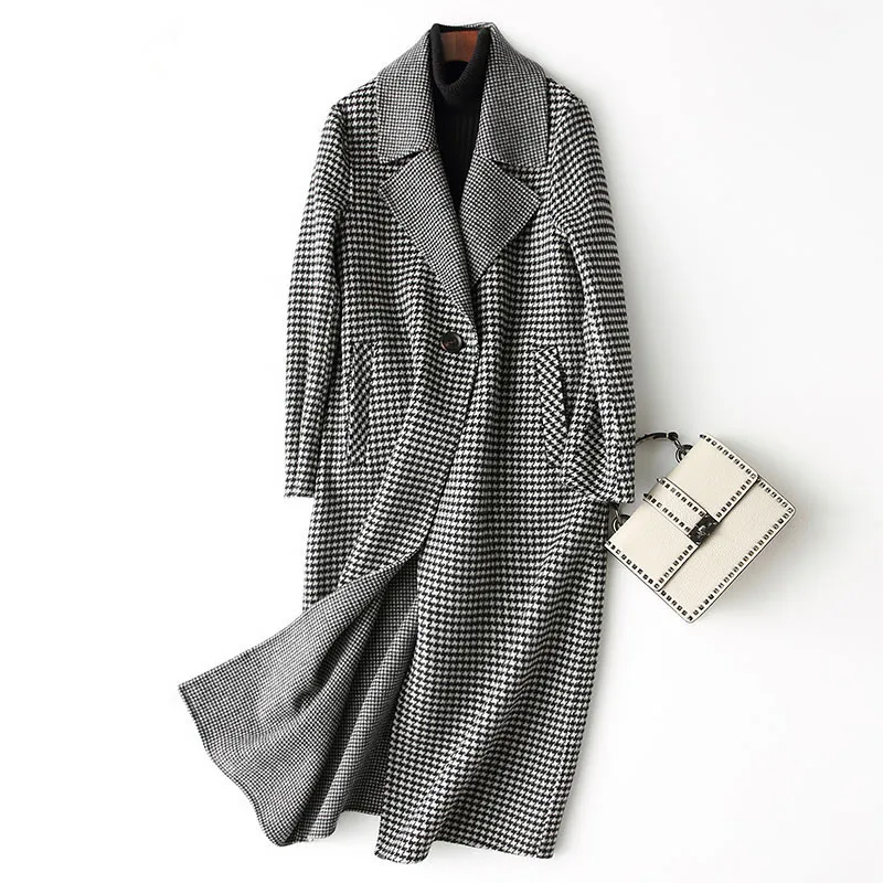 Woman Wool Coat England Style Double sided Women's Cashmere Coats Plaid Autumn Winter Jacket Women 37335 WYQ3398