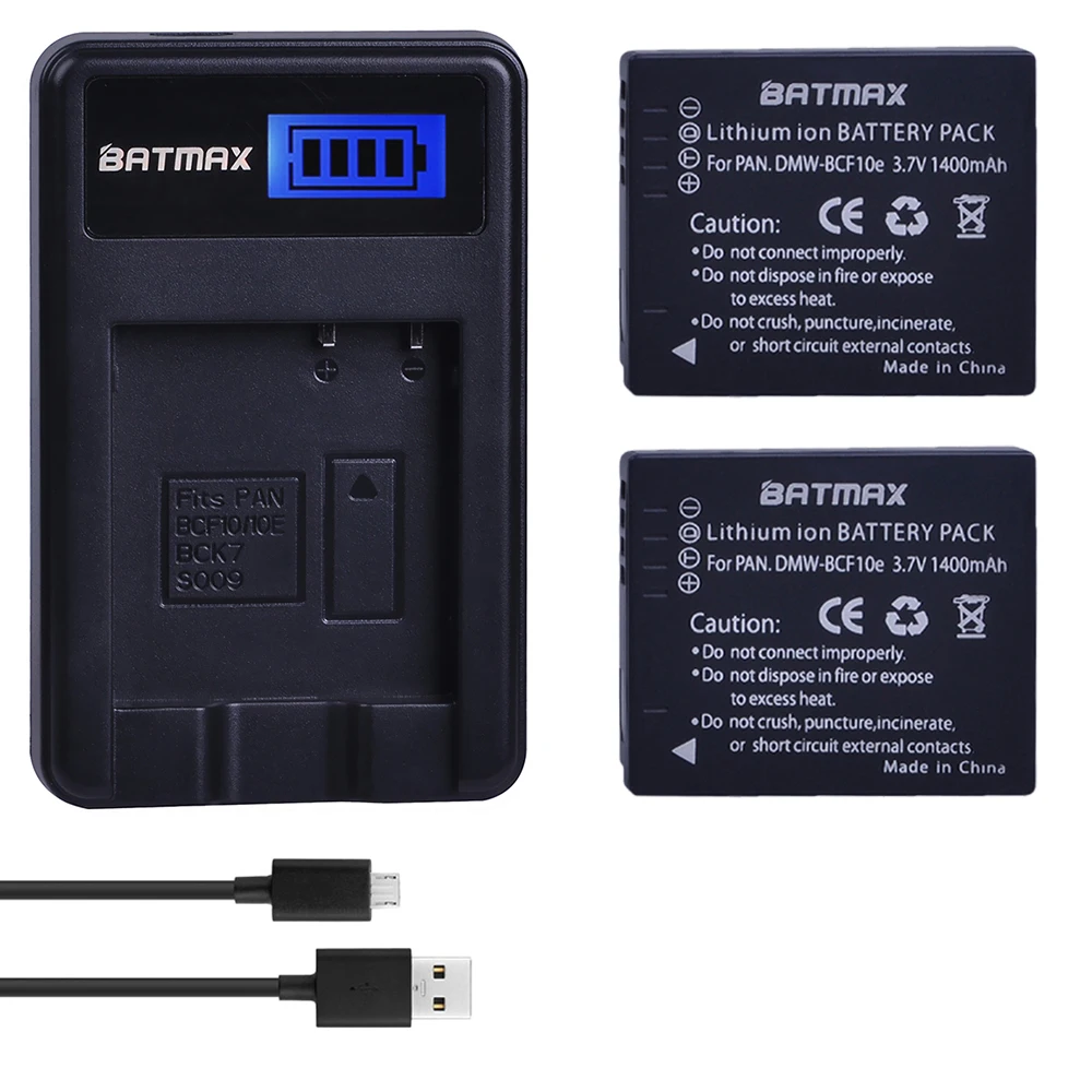 Batamx DMW-BCF10 DMW-BCF10E DMW-BCF10PP Camera Battery+LCD USB Charger for Panasonic Lumix CGA-S/106B, DMC-F2, DMC-F3, DMC-FH1