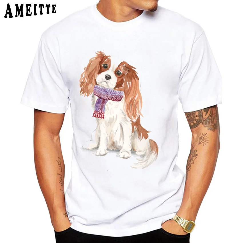 AMEITTE موضة الرجال تي شيرت كافالير الملك تشارلز الاسباني تي شيرت مطبوع الصبي بلايز عادية مضحك الكلب عاشق تيز رجل قصير الأكمام #2