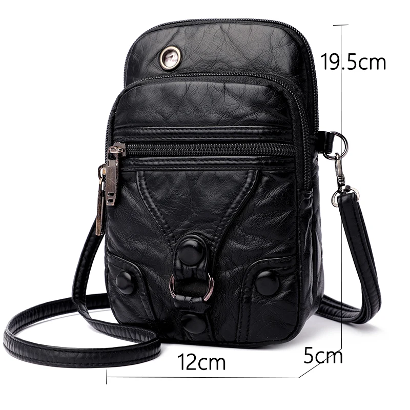 Ladies PU Leather Fashion Water Wash Bag High Quality Small Mobile Phone Sac Shoulder Diagonal Bag Light Luxury Sport Female Bag