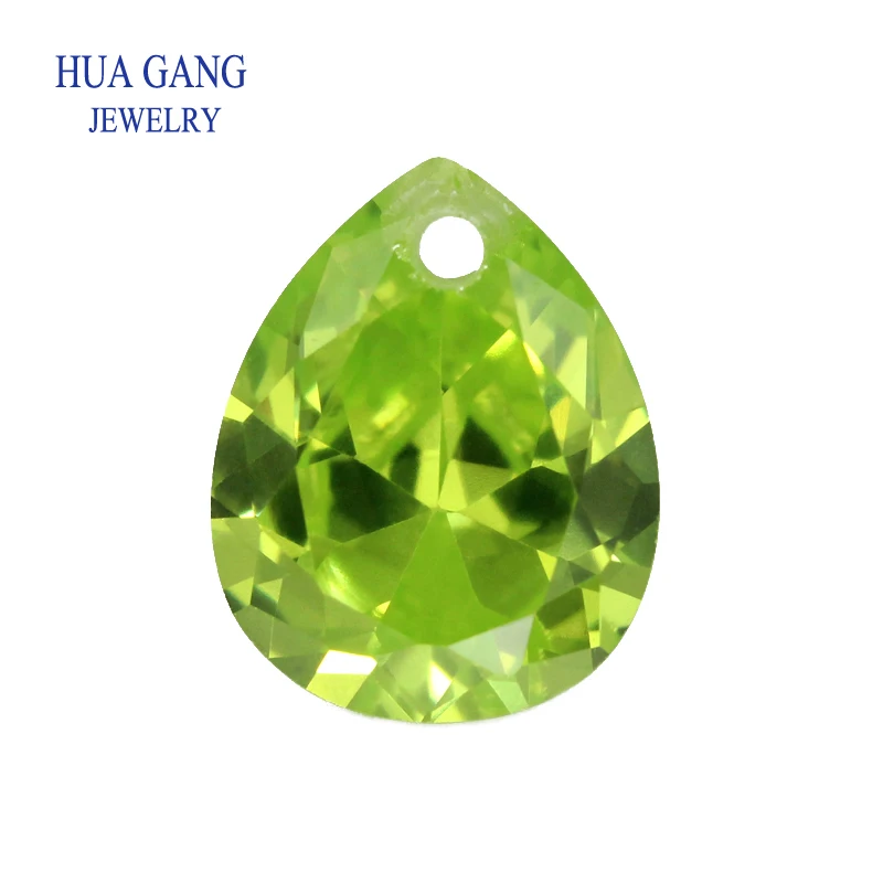 AAAAA Pear Shape Brilliant Green Cubic Zirconia Stone With Hole For Jewelry Making 4x6~10x14mm High Quality CZ Beads