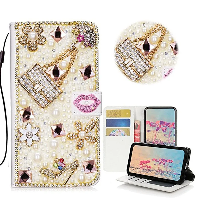 Lipstick Kiss Flower Handbag Diamond Flip Wallet Leather Case Cover For Samsung Galaxy Note 20 10 S23 S22 S21 S20 Ultra S10 Plus