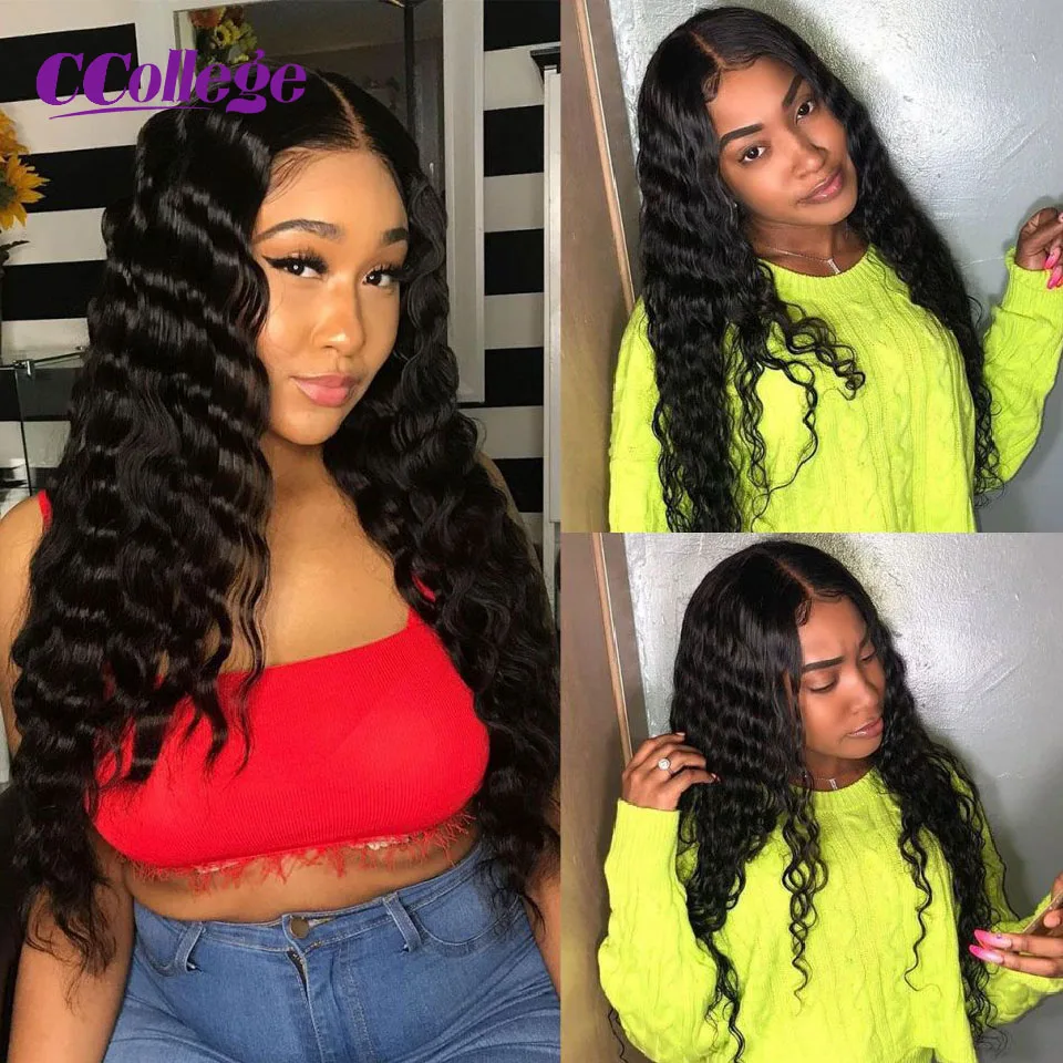 CCollege Transparent Lace Wigs Loose Deep Wave Wig 13x4 Lace Frontal Wig Closure Wig Human Hair Pre Plucked Remy Hair Wig