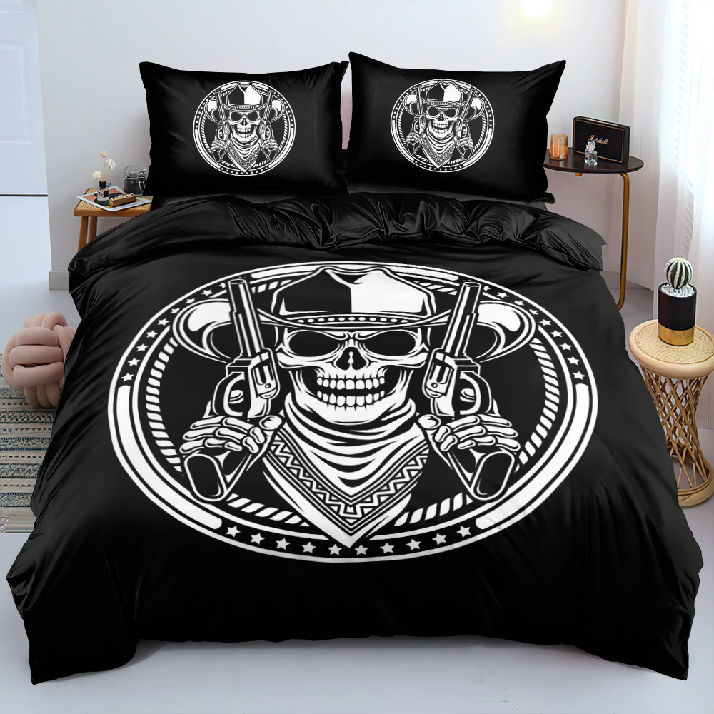 Duvet Cover and Pillowcase Skull Black White  Bed Linen Set Quilt/Comforter Shell Bedding Sets King Queen Full Twin Home Textile