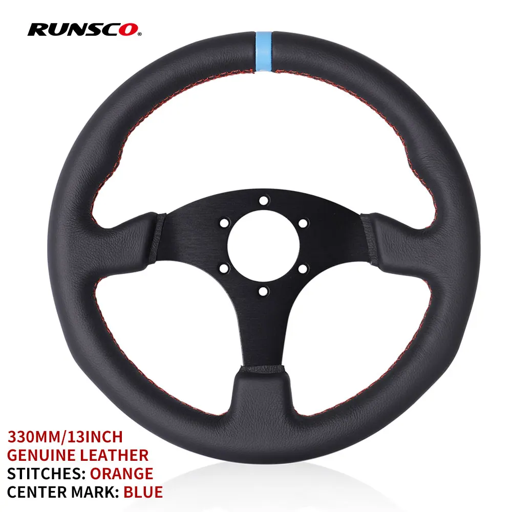 

13inch 330mm Racing Flat Steering Wheel Leather Sim Racing Game Steering Wheel Universal