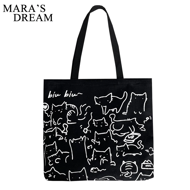 Mara\'s Dream Canvas Bag Handbag For Women Shopper Tote Bag Fashion Designer Bag Japanese Style Cartoon Cute Cat Eco Shoulder Bag