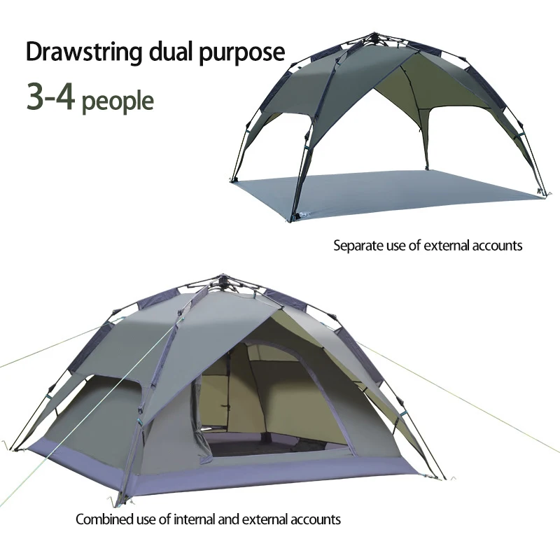 3-4 People Outdoor Automatic Tent Simple Camping Tent Portable Backpack Double Layer Multi-Person Outdoor Travel Camping Tent