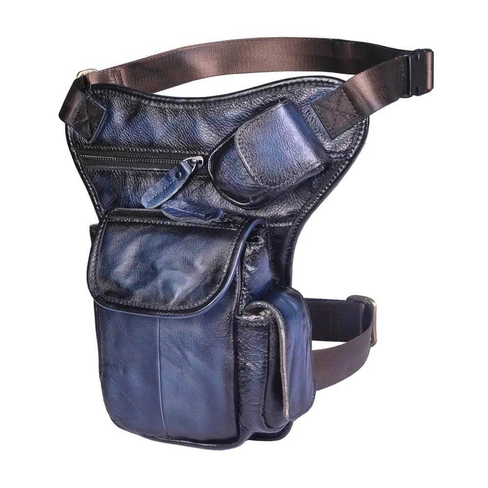 Real Leather Men Multifunction Fashion Casual Messenger One Shoulder Crossbody Bag Design Waist Belt Pack Drop Leg Bag 3106