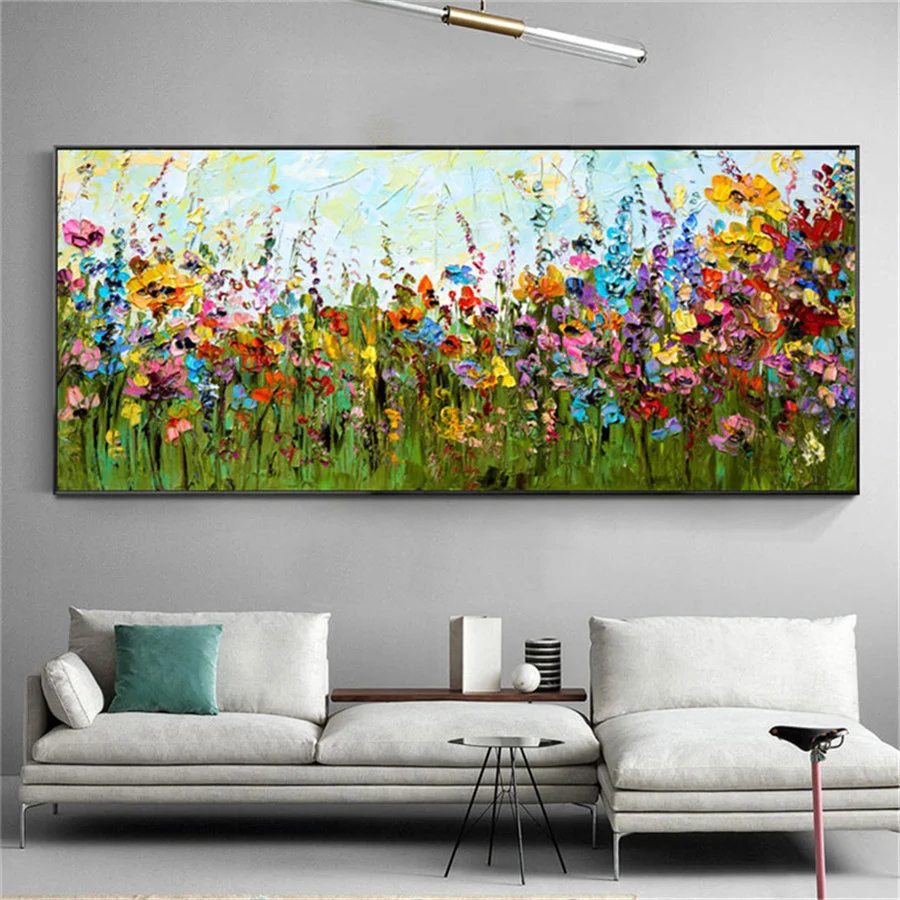 

100% Handmade Garden Canvas Drawing Abstract Spring Landscape Oil Painting Green Flower Wall Art Picture Decor Living Room Home