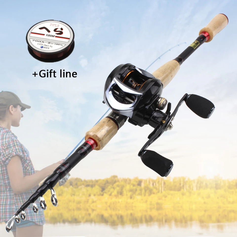 

High Quality 2.1M 2.4M 2.7M Casting Rod and Casting Reels set Carbon Fiber telescopic fishing rod Trout fishing pole