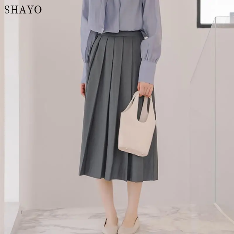 

Women Spring A-Line Chic Long Skirt Female Autumn 2021 Black Pleated Skirt Korean High Waist Elegant Japanese Style Mori Girl