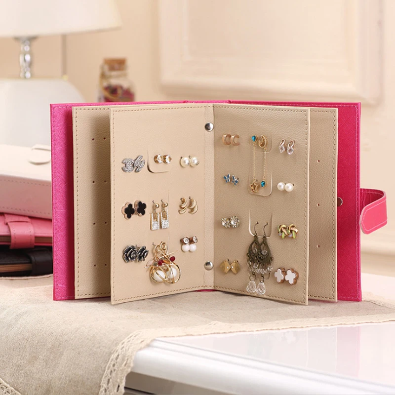 Korea Creative Stud Earrings This Portable Simple Multifunctional Jewelry Storage Rack Pu Large Capacity Earrings Finishing Box