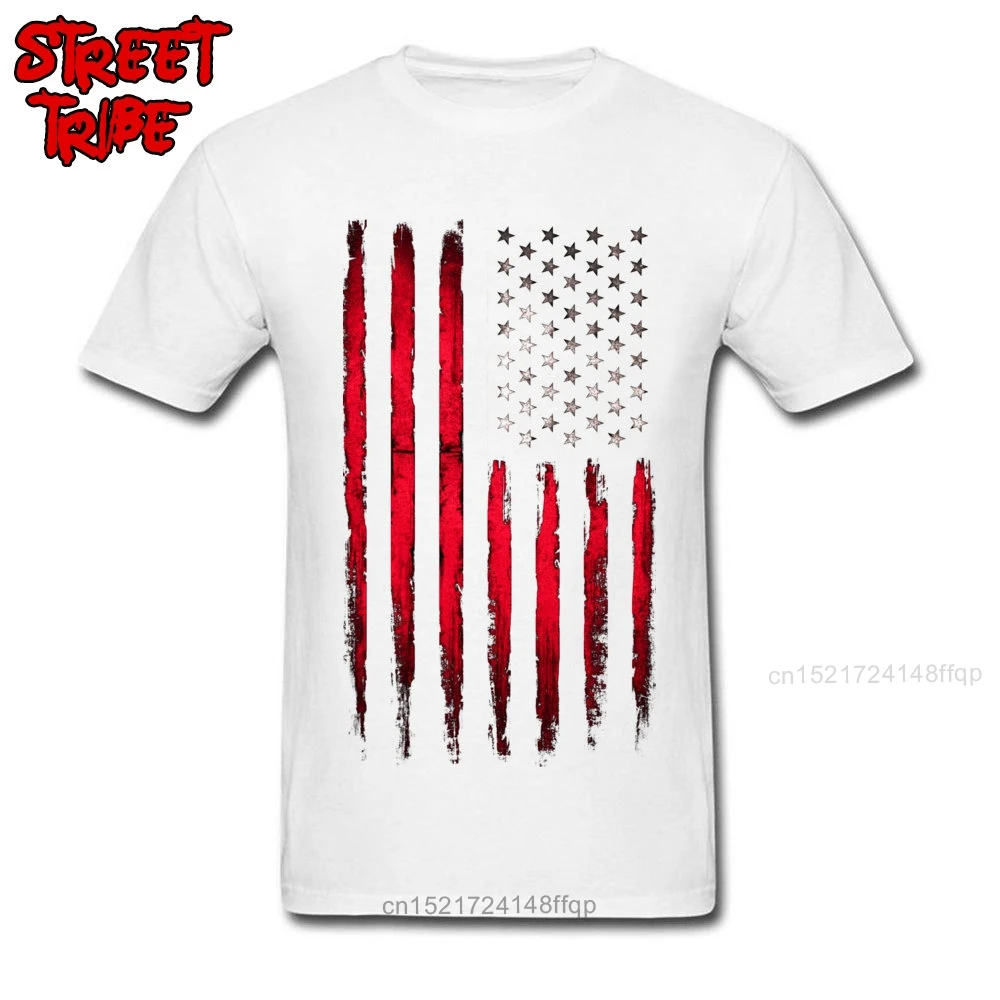 Cowboy USA Flag T-shirt Men Striped T Shirt Red Tops Guys Cotton Shirts America Flag Print Clothes Team Punk Tees Wholesale