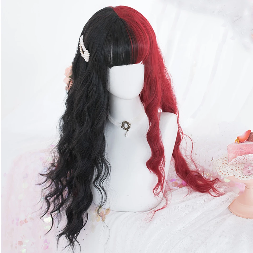 LUPU Lolita Synthetic Hair Wigs For Women Long Wave Blonde Black Pink Wig With Bangs Cosplay Halloween High Temperture Fiber