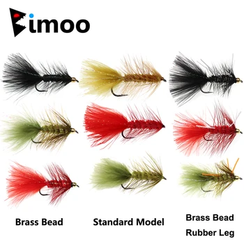 Bimoo 울리 버거 스트리머 플라이 황동 헤드 고무 다리 낚시 플라이, 파이크 배스 무지개 송어 낚시 미끼, 레드 블랙, 5 개 