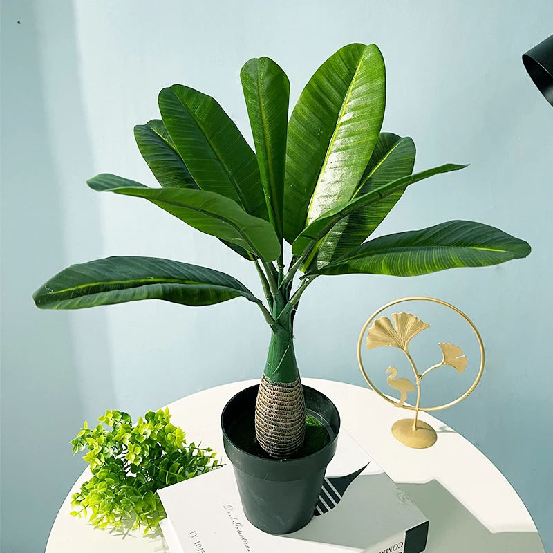 

40cm 8 Heads Tropical Artificial Banana Plants Small Palm Tree Branch Fake Monstera Plants Silk Musa Leaves Desktop Landscape