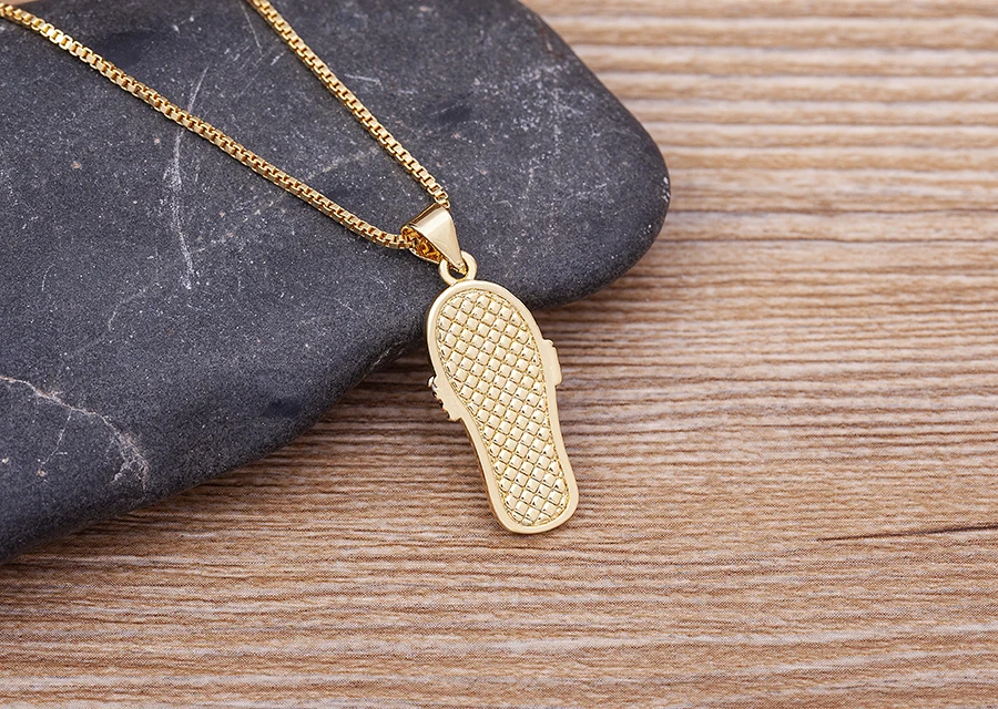 Nidin Mirco Pave CZ Rhinestone Enamel Slipper Pendant For Women Blue Evil Eye Necklace Chain Gold Plated Party Summer Jewelry