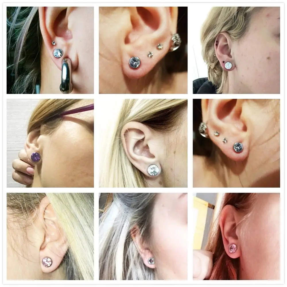 1 PAIR Surgical Steel Top Quality Crystal Cubic Zircon Screw Fit Ear Flesh Tunnel Ear Gauge Ear Expander Body Piercing Jewelry