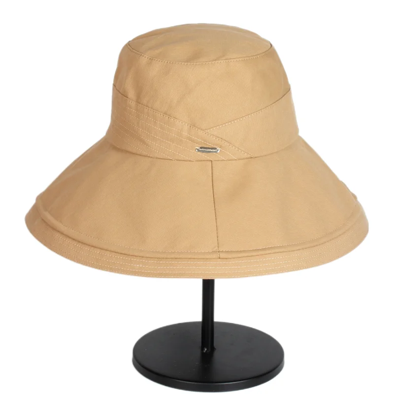 

wholesale Solid color wide brim designer fitted Female character bucket hat for Lady with windproof rope