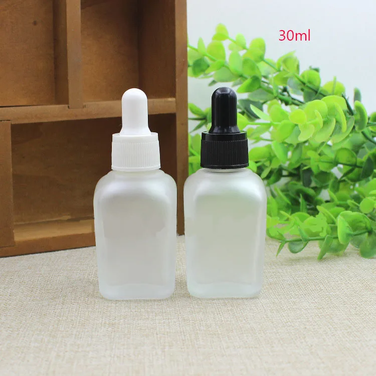 100 Cái/lốc 10/20/30 Ml Vuông Sương Giá Thủy Tinh Dầu Chai Đen Trắng Ống Nhỏ Giọt 1 oz Tinh Dầu Bình Chứa