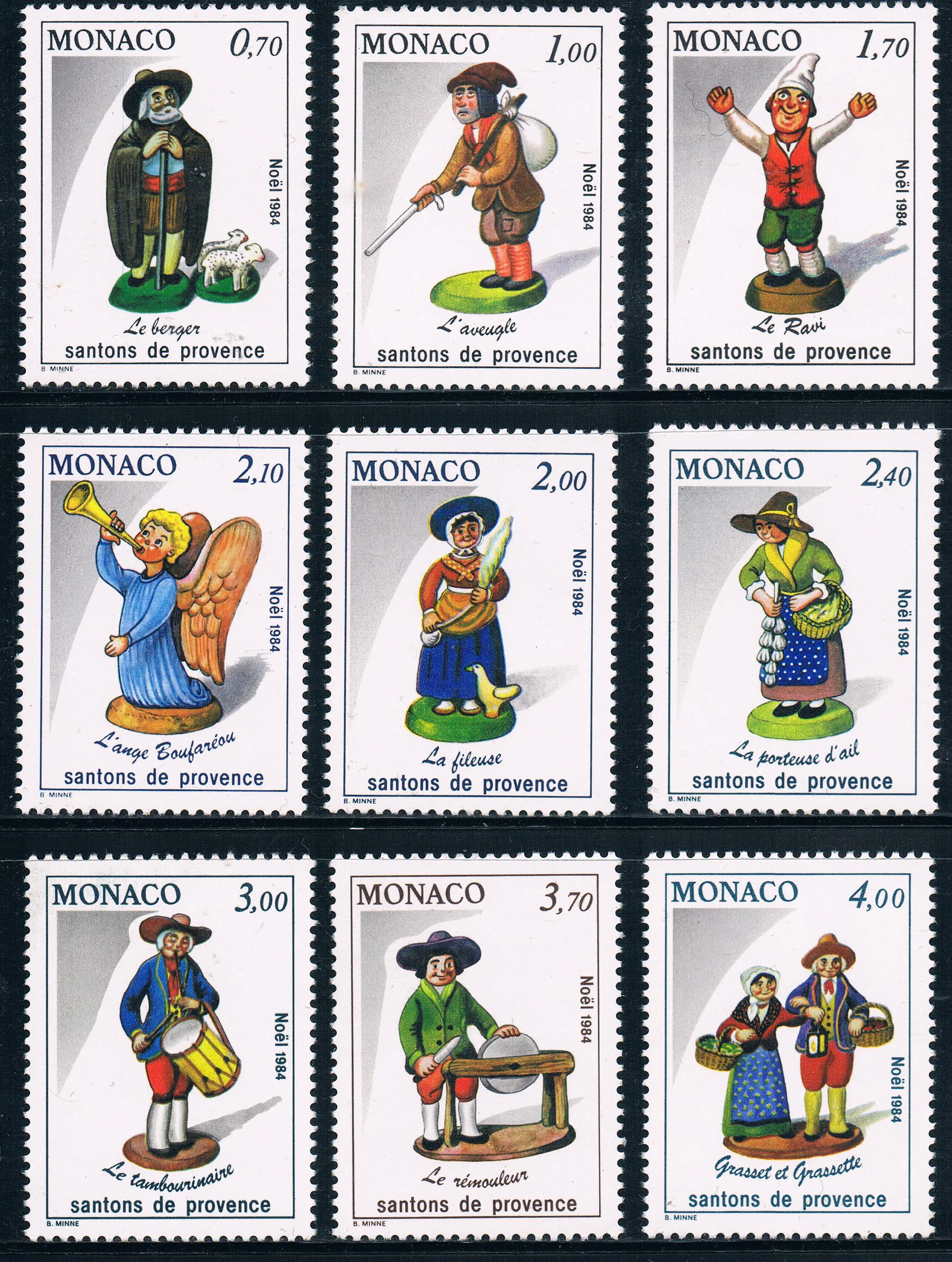 

9Pcs/Set New Monaco Post Stamp 1984 Christmas Provence Colored Clay Figurine Stamps MNH