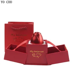 YO CHO Fashion Necklace Jewelry Rose Box Lifting Gift Box Valentine's Day Women's Gifts  Birthday Party Gift for Mom Girlfriend