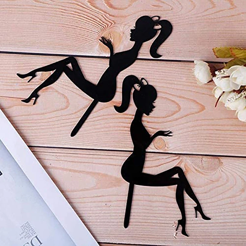 6PCS High Heels Woman Silhouette Pattern Girl Birthday Cake Decoration Cake Topper(Black)