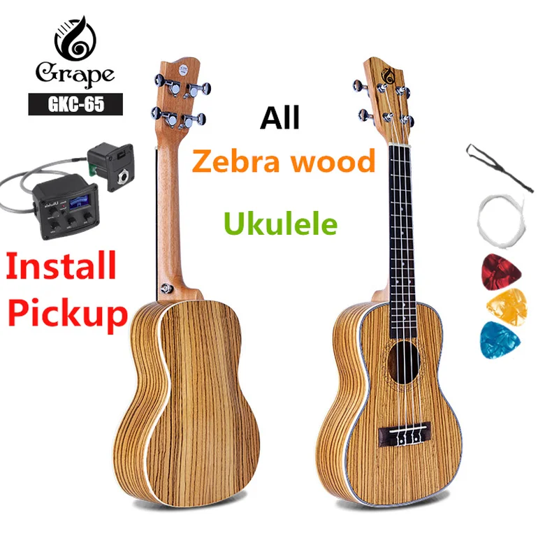 

All Zebra Wood Ukulele 21 24 26 Inch Mini Electri Soprano Concert Tenor Acoustic Guitars 4 Strings Ukelele Pickup Travel Guitar