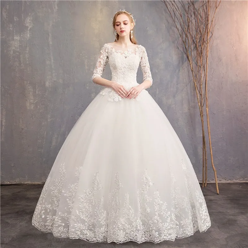 Half Sleeve Wedding Dresses 2024 New Luxury Lace Embroidery Ball Gown Wedding Dress Can Custom Made Vestido De Noiva Customized