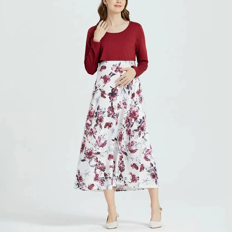 Vestido de maternidad de manga corta con cuello en V, estampado de manga larga, vestido de maternidad para lactancia, moda informal Floral, 2022