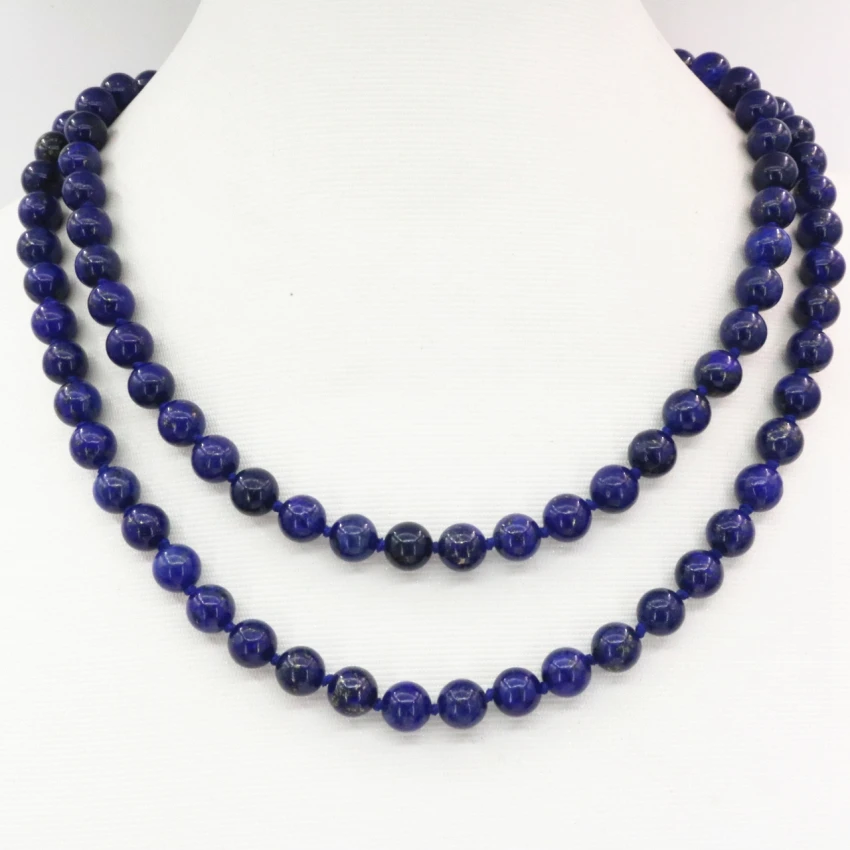 8mm round beads long necklace chain for women natural lapis lazuli stone wholesale price fashion diy jewelry 36inch B3211