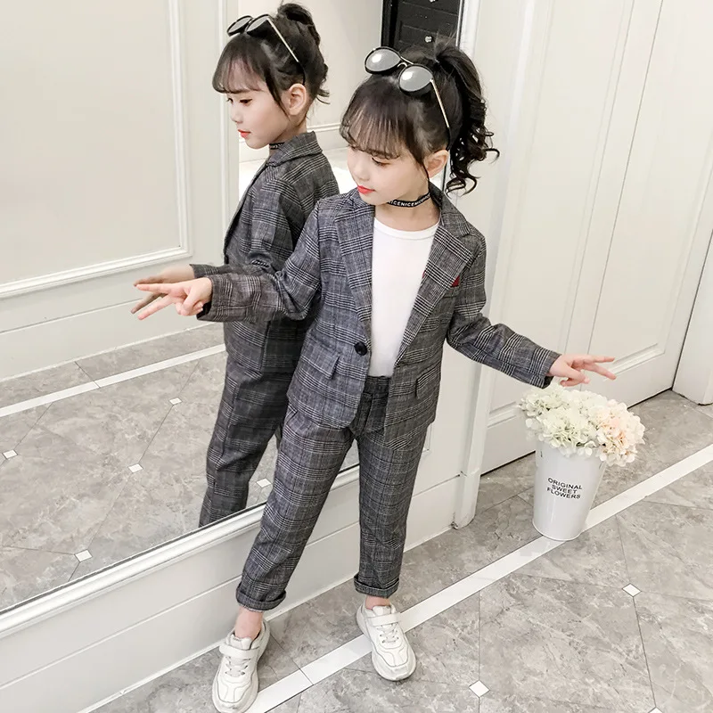 Conjunto de abrigo y pantalones para niña, traje elegante de primavera y otoño, ropa escolar para exteriores, 2 uds./set, 2023