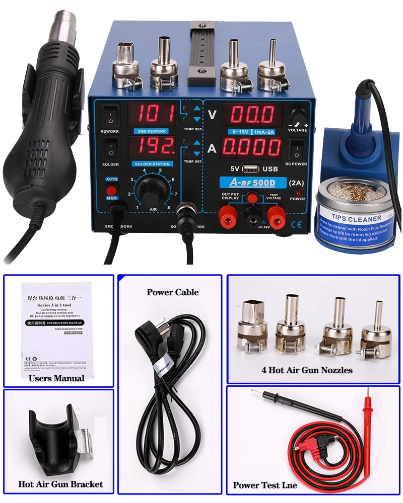 A-BF Rework Digital Soldering Station Upgrade SMD 3-IN-1 Mobile PCB Repair Hot Air Welding Station Power Supply Soldering Iron