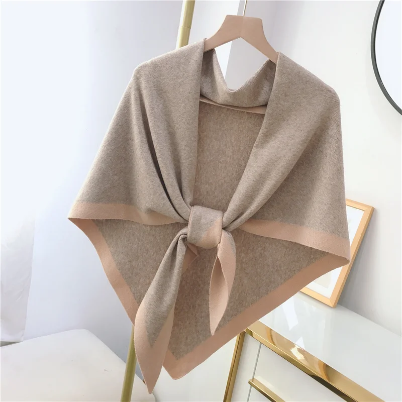 Châle tricoté triangulaire épaissi pour femmes, écharpe coréenne à double usage, chaud pour le cou, collection printemps et automne