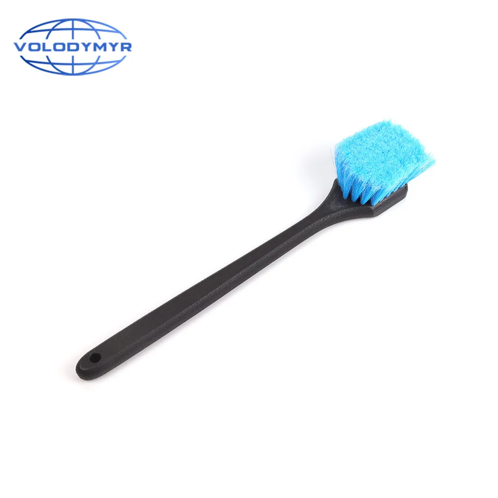 Limpiador de cepillo de rueda de llanta de coche con mango largo y cerdas suaves azules, separador para detalles de limpieza automática, detalle