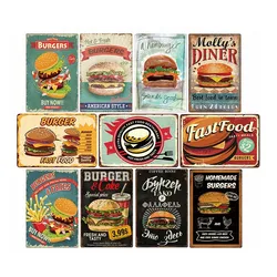 Hamburger Metal Tin Sign Vintage Poster Fast Food Plaque Pub Bar Kitchen Wall Plate Decoration Home Decor 20*30cm