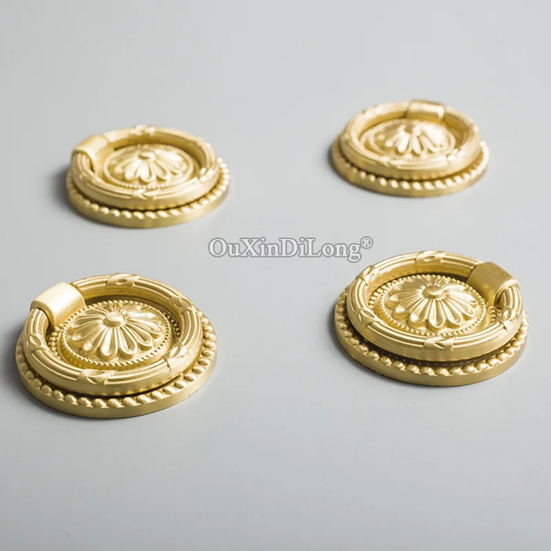 

4PCS Pure Brass Carving Furniture Pulls Handles Drawer Pull Ring Cupboard Wardrobe Tatami Kitchen TV Shoe Cabinet Pulls Knobs