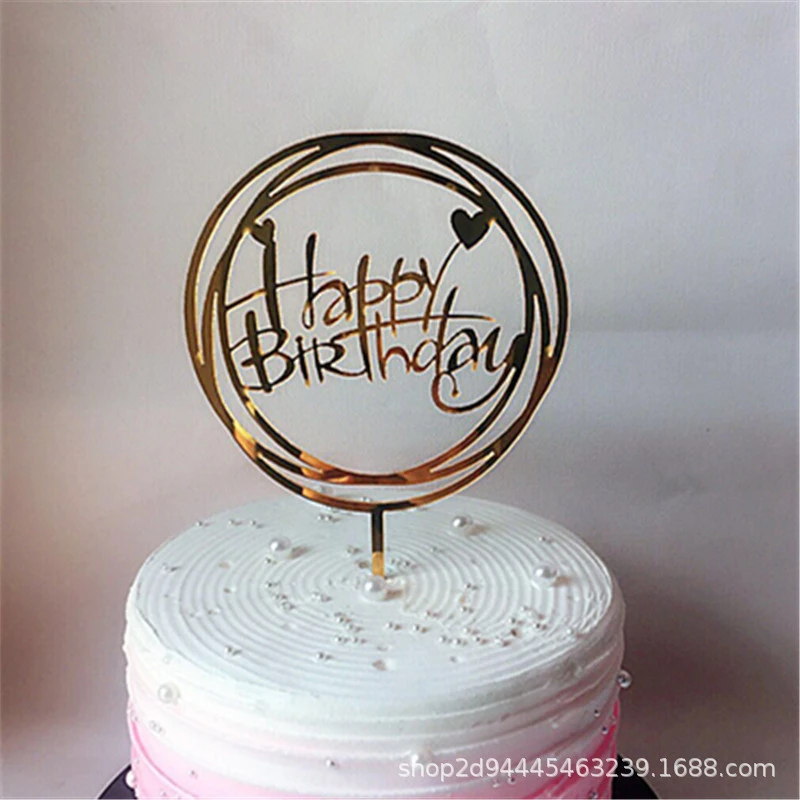 Happy Birthday Acrylic Cake Topper Love Circle Double Layer Cupcake Topper For Birthday Party Cake Decor Props Accessories