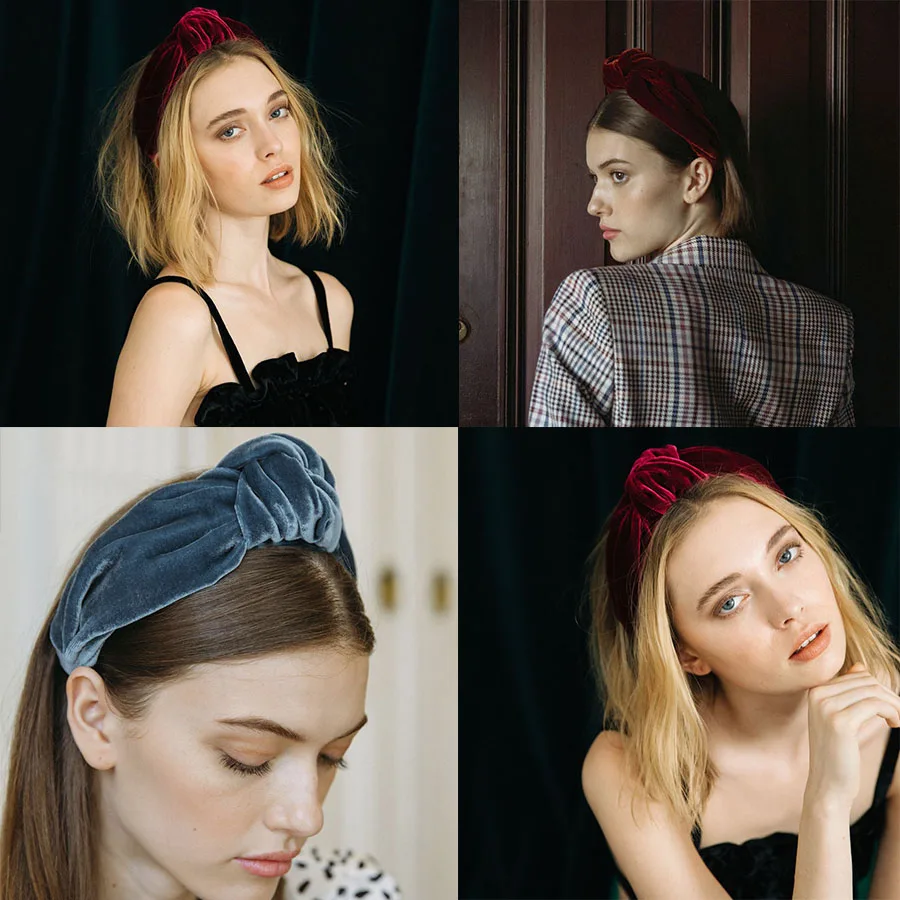 Haimeikang New Fashion Wide Side Women Headband Flannel Hairband Center Knot Headwear Top Quality Hair Accessories Wholesale