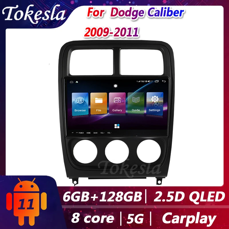 

Tokesla Car Radio For Dodge Caliber Android 11 Audio Central Multimedi Dvd Player GPS Navigation Bluetooth carplay 5G 2009-2011