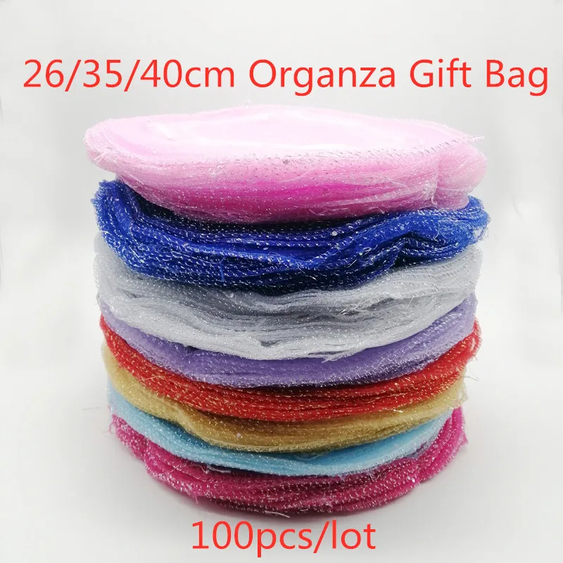 100pcs Multi Round organza gift bags 26-35-40cm party bag for women wed Drawstring bag Jewelry Display Bag Pouch diy accessories