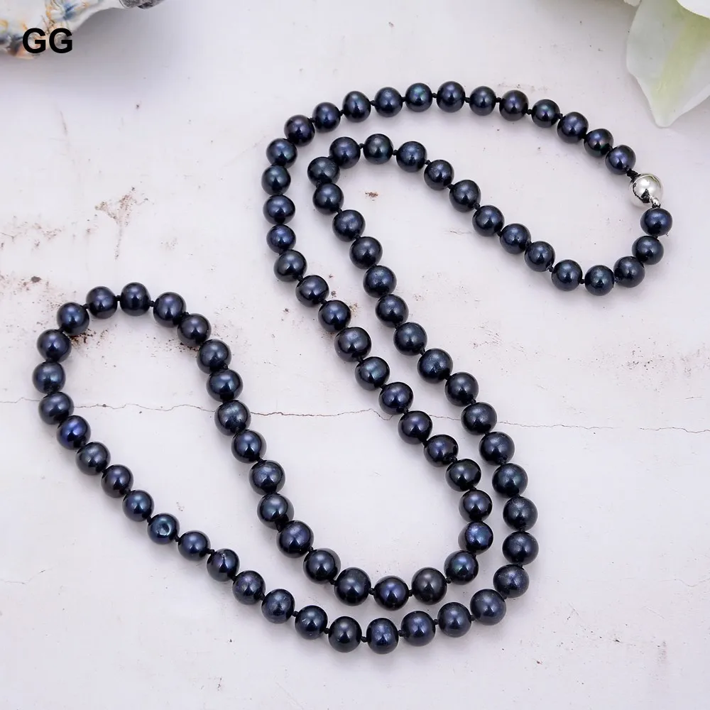 

GuaiGuai Jewelry Natural Pearl Classic 32" 9mm Black Round Pearl Long Necklace