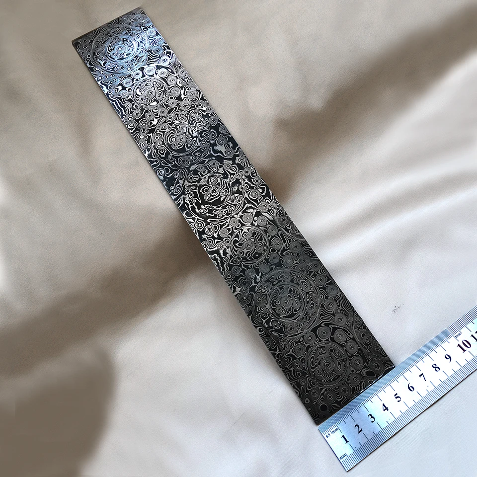 320MM Length Damascus Steel Billet Plate Sheet Bar Sandwich Knife Making Blade Blank Material   Has Been Heat Treatment