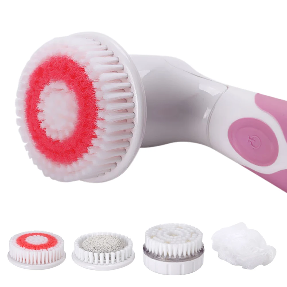 Interchangeable Electric Bath Brush Massager Back-Rubbing Brush Long Handle Spinning Body Cleaning Spa Massage Shower Brush Sets