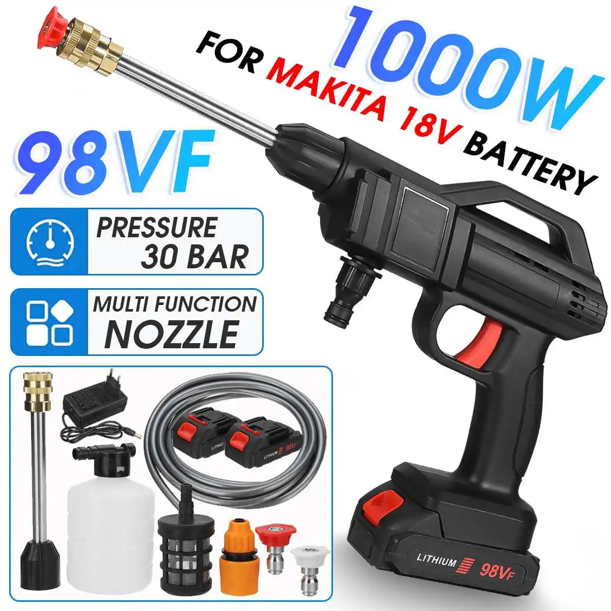 10000mAh Cordless High Pressure Car Washer Spray Rechargeable 2 Type Wash Gun Electric Water Gun Machine For Makita 18V Battery